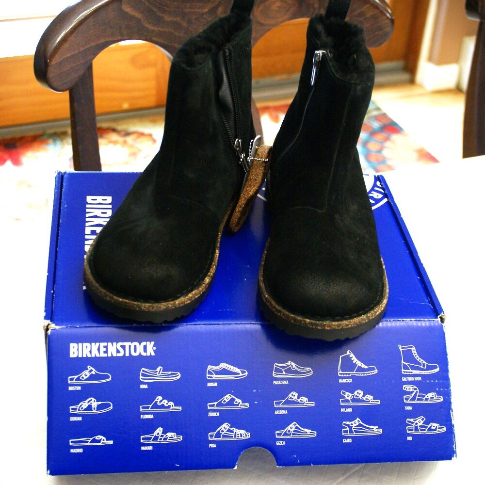 Birkenstock Women 37/US6 Melrose Bootie Black Regular Suede Shearling NEW In Box